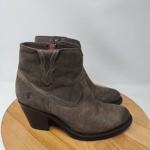 Frye Lillian Western Bootie- Womens- Size 7.5 B- Gray- Leather- Ankle Boots